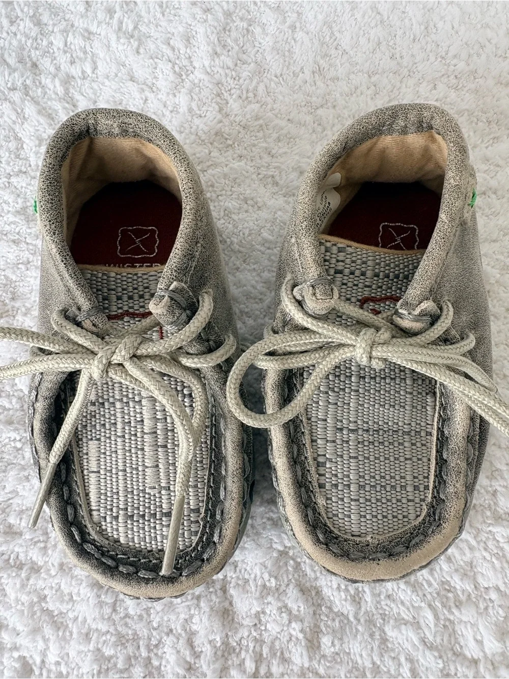 Twisted X Toddler Gray Moccasin Lace Up, Tweed Vamp, Western Baby Shoes Size 4M